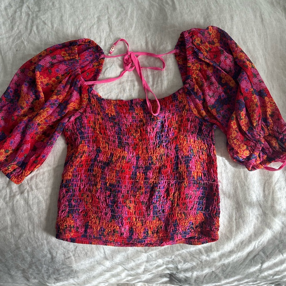 Pink multicolor smocked top